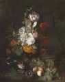 鳥の巣と卵のある花と果物のある静物画 ヤン・ファン・ホイスムの古典的な花